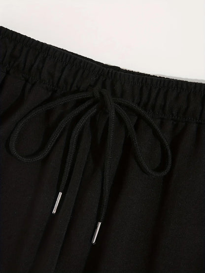 Women's sports shorts and sweatpants solid color pants with pockets and drawstrings loose knitted sweatpants