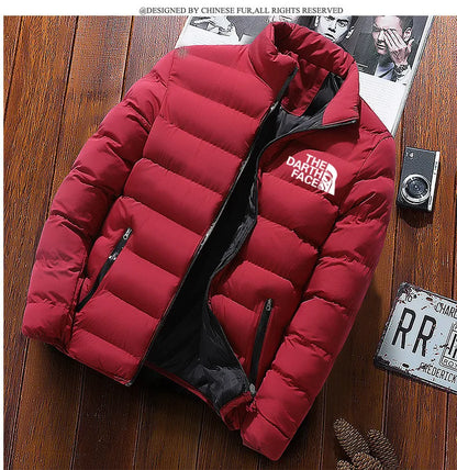 2024 men's trendy casual wear new warm parka winter coat solid color stand up collar zipper windproof cotton printed jacket