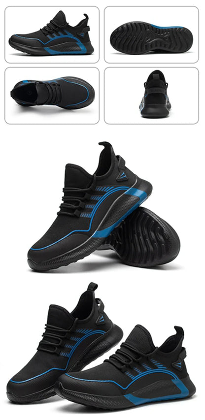 Men's Safety Shoes Anti- Crush Steel Toe Puncture Resistant Kevlar Lightweight Breathable Upper Slip-On Work Shoes