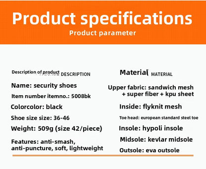 Safety Shoes Men Shoes Breathable Anti Smashing Puncture Comfortable Men's Safety Tennis Steel Toe Cap Puncture