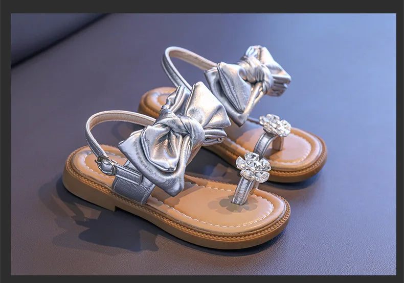 Sparkly Rhinestone Flip Flop for Girls Back Strape Children Slingbacks Shoes Nice Wedding Party Shoes with Large Bow-knot I05302
