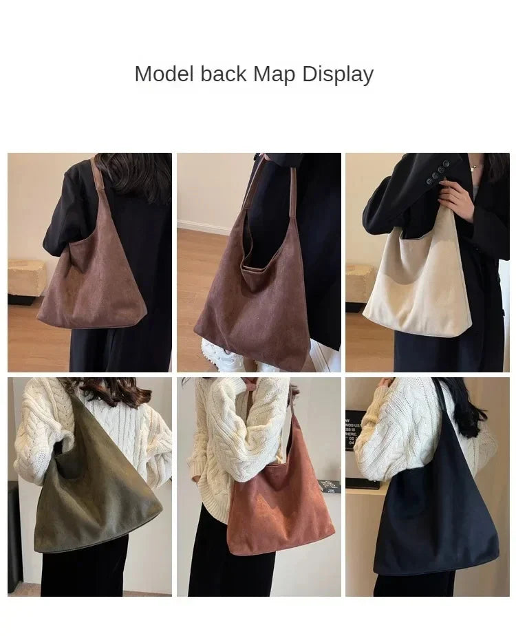 Korean suede bucket bag, women's casual commuting shoulder tote bag, autumn/winter 2025 new underarm set bag