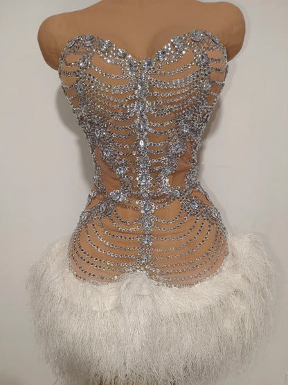 Mesh Sexy See Through Cocktail Mini Dress Women Eveing Luxury Birthday Party Singer Nightclub Show Stage Costume