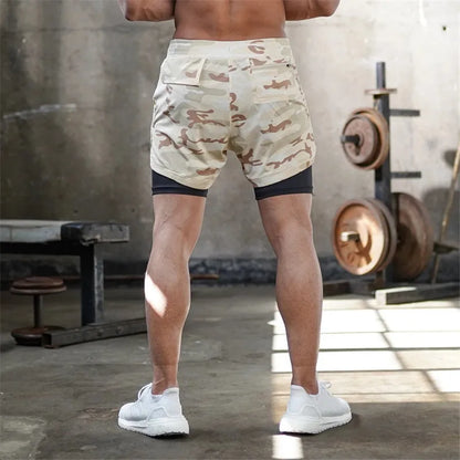Running Shorts Men 2 In 1 Double-deck Quick Dry GYM Sport Shorts Fitness Jogging