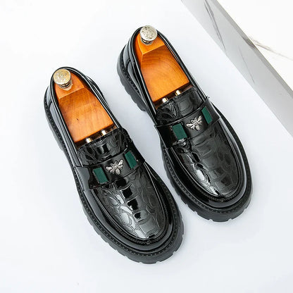 2026 Fashion Bee Design Men's Leather Shoes Thick Sole Luxury  Slip On Loafers Comfort Fashio Business Party Formal Dress Shoes