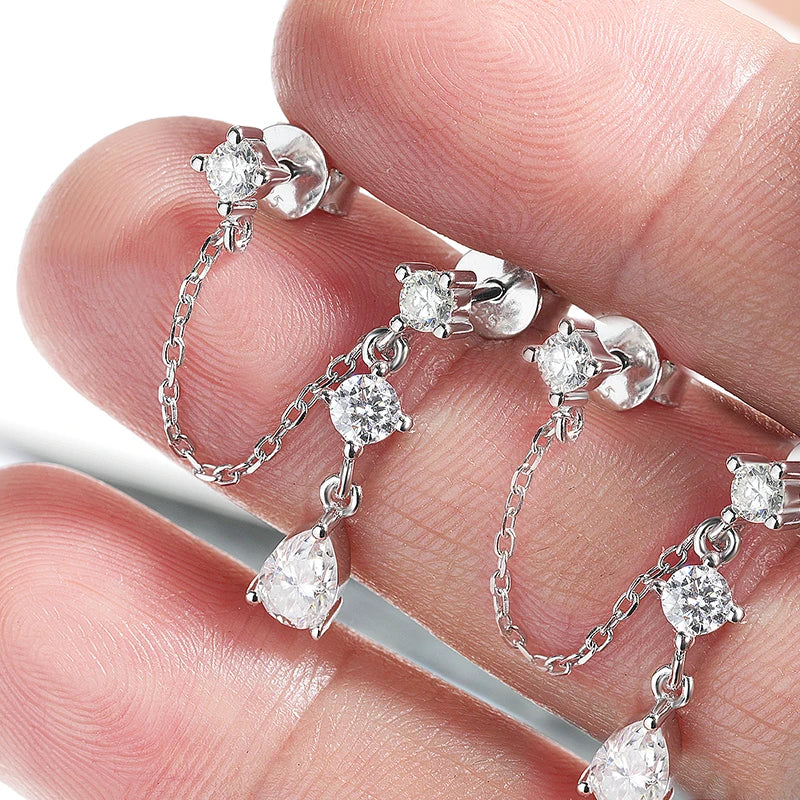 D VVS1 Moissanite Earrings for Women GRA Certified Pear Cut Pendant Tassel Earring Solid s925 Silver Dainty Ear Ring