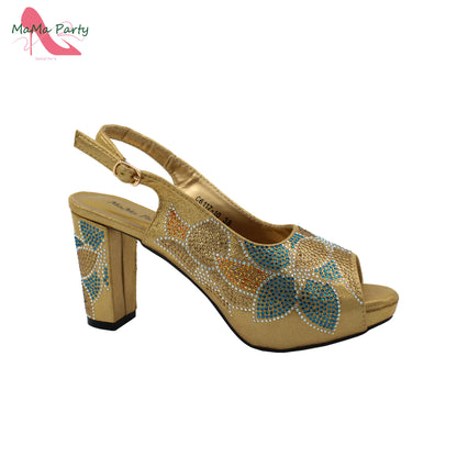 2024 Italian Design Shoes and Bag Set in Pink Color High Quality New Arrivals with Shinning Crystal for Wedding Party