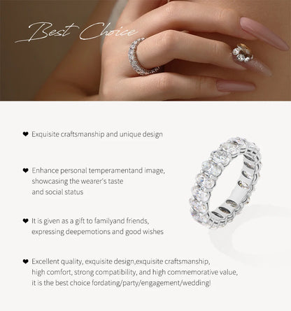3*5mm Oval Cut Full Moissanite Eternity Rings for Women Men S925 Sterling Silver Jewelry Elegant Stackable Wedding Ring