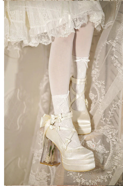 Original Lolita Red High Heels Women's Sweet Elegant Bow Velvet Mary Jane Shoes Ladies Birthday Party Cos Platform Shoes Spring