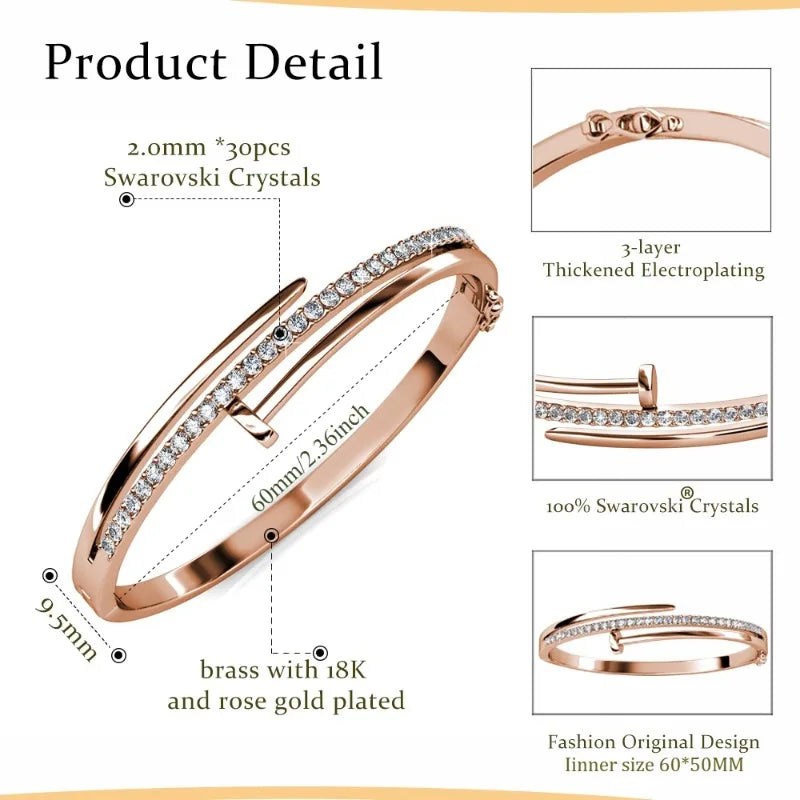 Daisini Nail Shape Bracelet Embellished with Premium Grade Crystal From Swarovski for Women 18k Gold Plated Couple Holiday Gift
