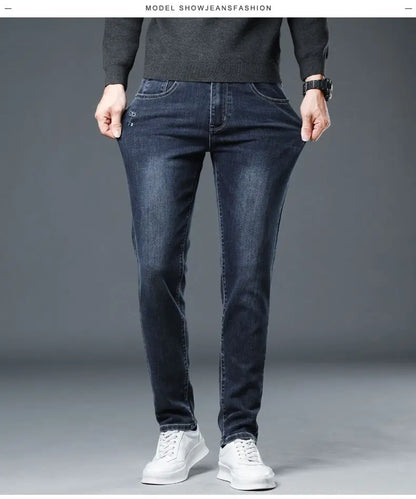 New Autumn/winter 2025 Stretch Wash Jeans for Young Men with Small Straight Elastic WaistJeans Pants Fashion Men's Trousers