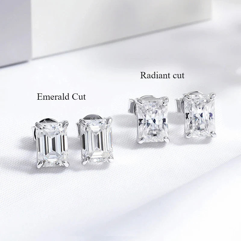 0.5-2CT Emerald Cut 18k Plated Moissanite Stud Earrings for Women Classic Bride 925 Sterling Silver Earring Lab Diamond