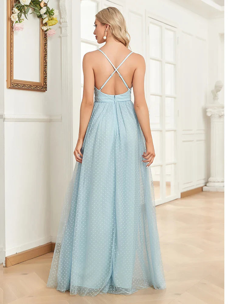 Elegant A-line Chiffon Evening Dresses Luxury Floor Lenght Backless Formal Deep V-neck Women Tulle Caicktail Wedding Party Gowns