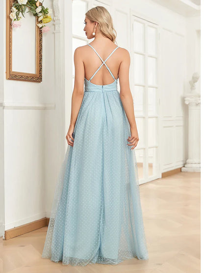 Elegant A-line Chiffon Evening Dresses Luxury Floor Lenght Backless Formal Deep V-neck Women Tulle Caicktail Wedding Party Gowns