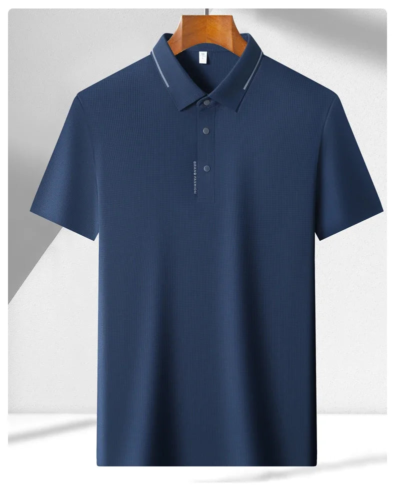 Men's Seamless Knit Polo Shirt - Summer Short Sleeve, Stretch Polyamide Spandex Blend Business Casual T-shirt