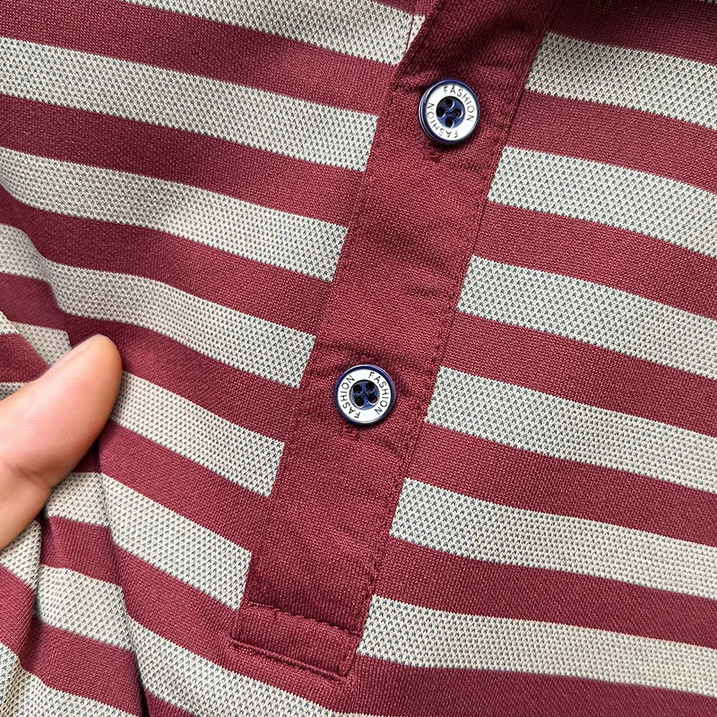 Summer High End Man Polo Shirt Striped Lapel Short Sleeve Horse Lette Print New Breathable T-Shirt Classic Commuter Menswear Top