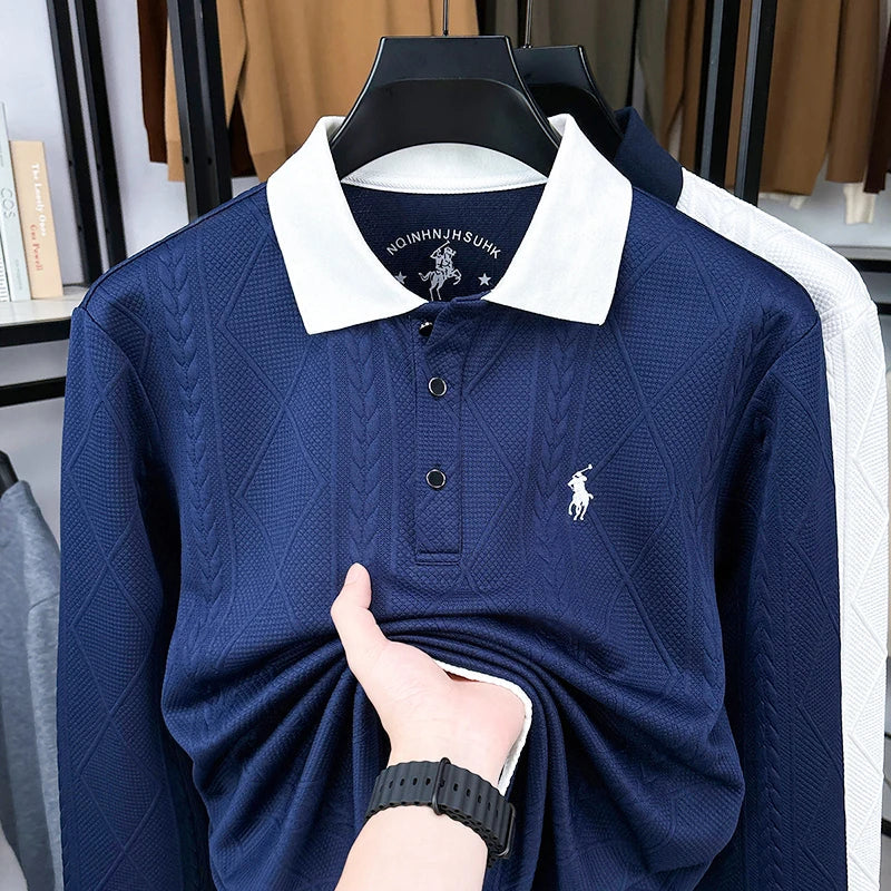 2025 New Spring and Autumn Woolen Sweater Men's Sweater Polo Sweater Men's Collar T-shirt Knitted Sweater Top