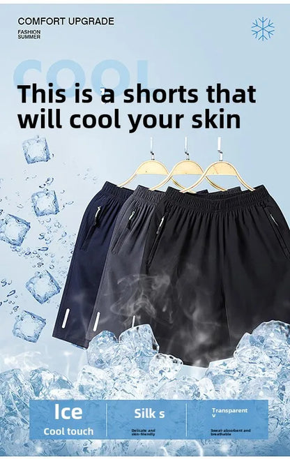 2025 New Trendy Ice Silk Quick-Dry Casual Outdoor Sports Shorts for Men - Large Size 5-Inch Shorts, Breathable & Comfortable