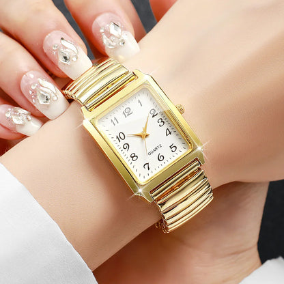 Fashion Rectangle Arabic Dial Women Watches  Casual Asual Elastic Strap Quartz Wristwatch for Ladies Relogio Feminino (No Box)