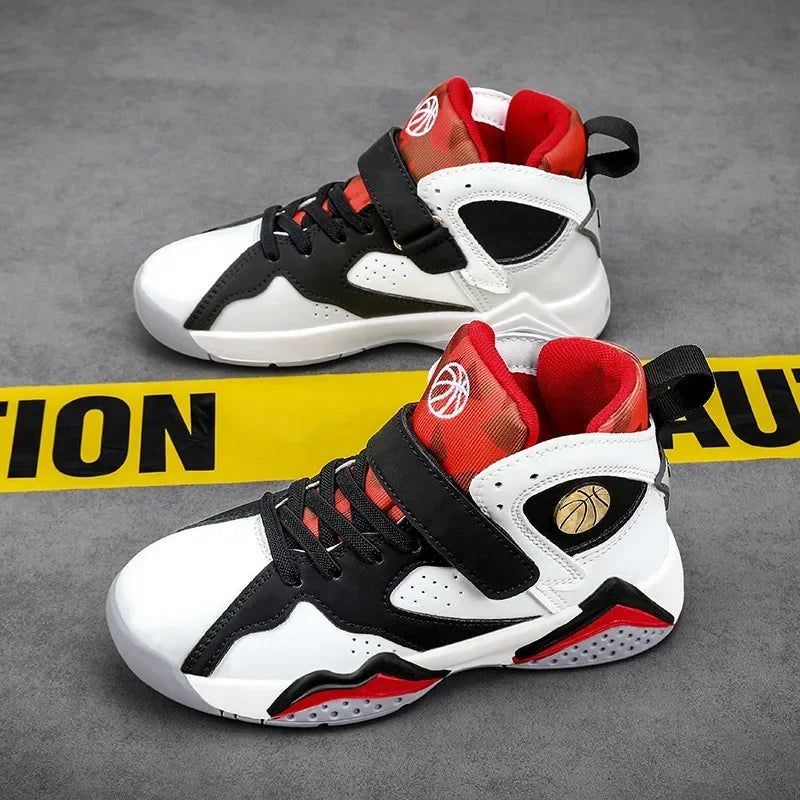 Children Summer High Top Basketball Shoes Boy Breathable Anti Slip Casual Sneakers Man Velcro Non Slip Rebound Kid Running Shoes