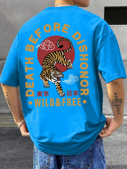 Tiger Letter Print Casual Commute 
 Mans Tshirt Fitting Breathable Tee Shirt Leisure Comfort Tee Clothing Round Neck Tops