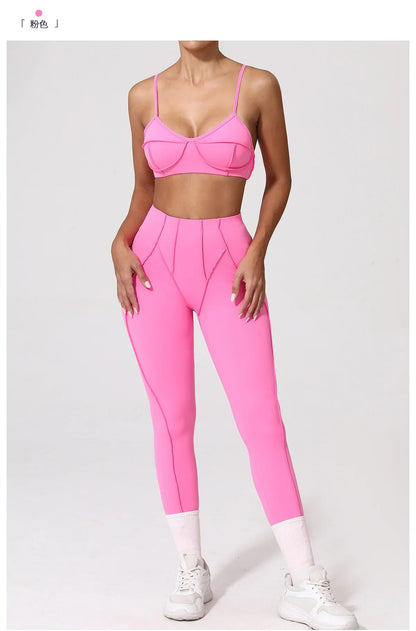 Yoga Sports Fitness Sets High Waist Hip-lifting Trousers Open Back Bra Suit Casual Running Workout Gym Leggings Sexy Sets Women
