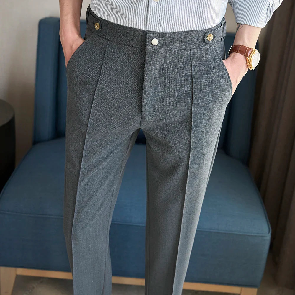 Spring Autumn Smart Casual Suit Pants Men Solid Color Slim Fit Office Fomal Wedding Party Dress Pants Mens White Suit Trousers