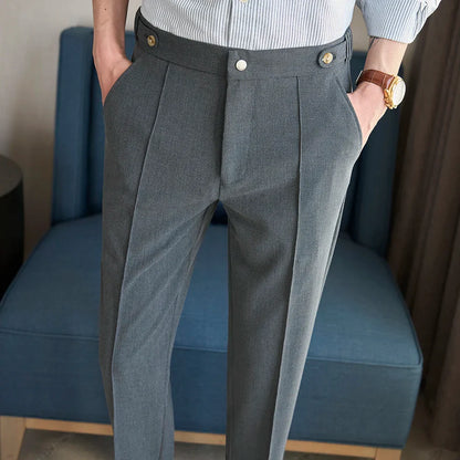 Spring Autumn Smart Casual Suit Pants Men Solid Color Slim Fit Office Fomal Wedding Party Dress Pants Mens White Suit Trousers
