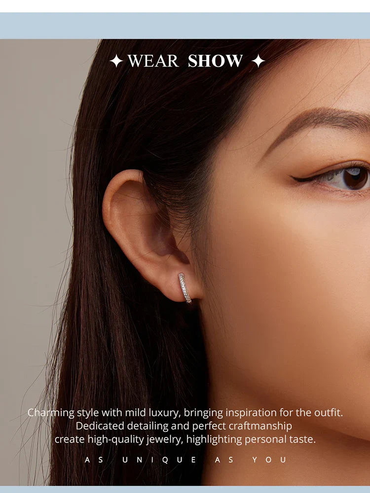 925 Sterling Silver European Simple CZ Ear Buckles Heart Hoop Earrings for Women Wedding Gift Minimalism Jewelry E737