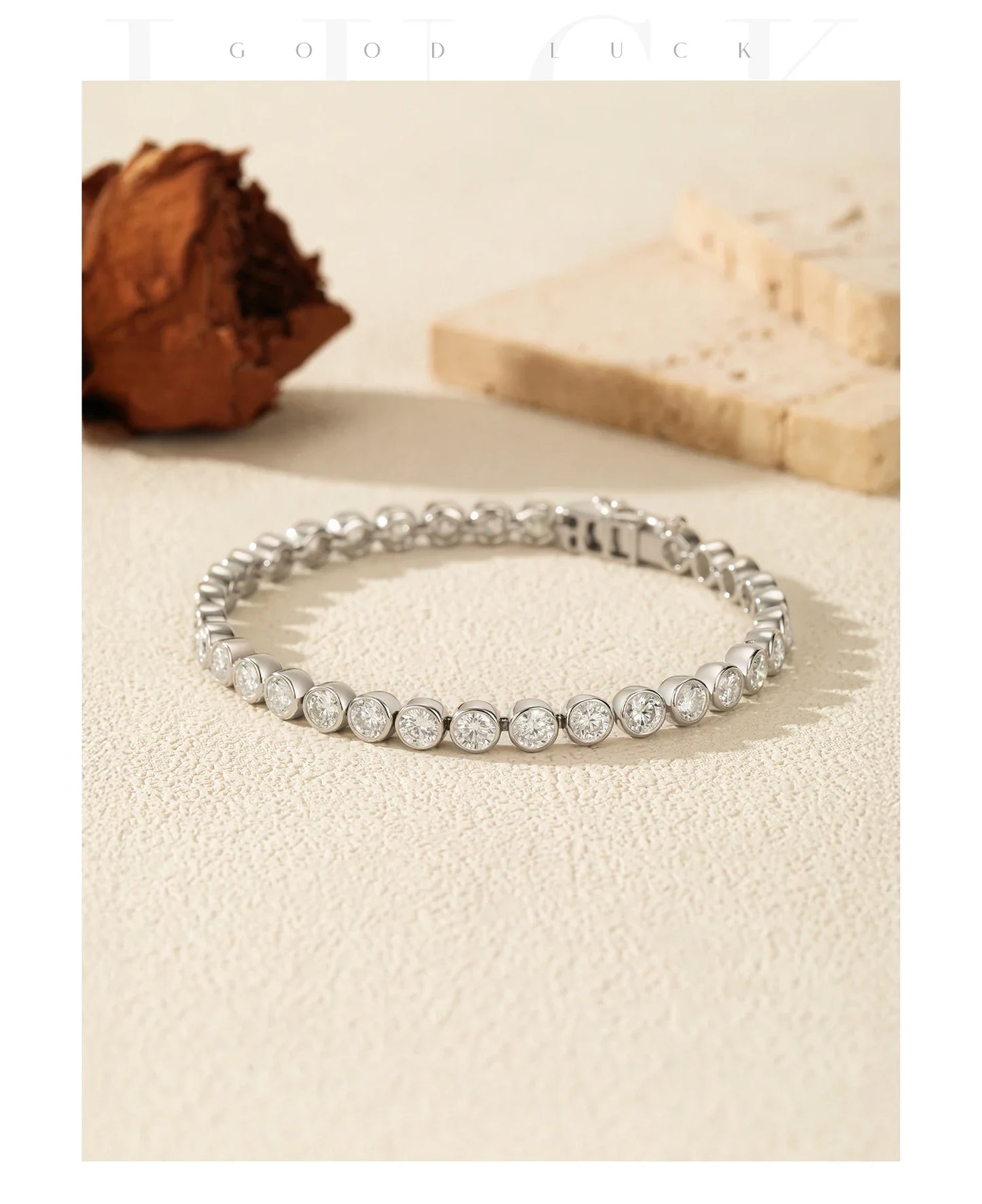 D VVS1 Round Moissanite Tennis Bracelet 3mm/4mm/5mm 925 Sterling Silver Tennis Stackable Bracelets for Women Men Jewelry