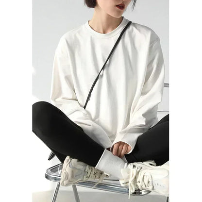 Spring Autumn Women's Solid Color Loose Long Sleeve T-shirt O-neck Basic Top Bottomed Shirt Casual  Tshirt Woman Female