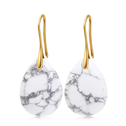 Natural Stone Pendant Women's Teardrop Earrings Elegant Gem Jewelry Creative Gift Black Obsidian Amethyst Rose Quartz Earrings