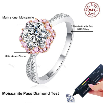 1ct Moissanite Rings for Women Sparkling Lab Gem Wedding Band S925 Sterling Silver Eternity Engagement Promise Rings