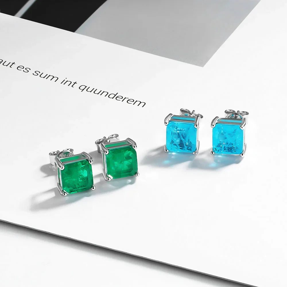 7*7mm emerald Stud Earrings for Women S925 Sterling Silver Lab Paraiba Tourmaline Gemstone Wedding Earrings Fine jewelry