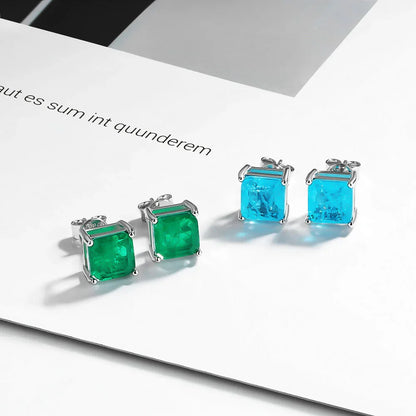7*7mm emerald Stud Earrings for Women S925 Sterling Silver Lab Paraiba Tourmaline Gemstone Wedding Earrings Fine jewelry