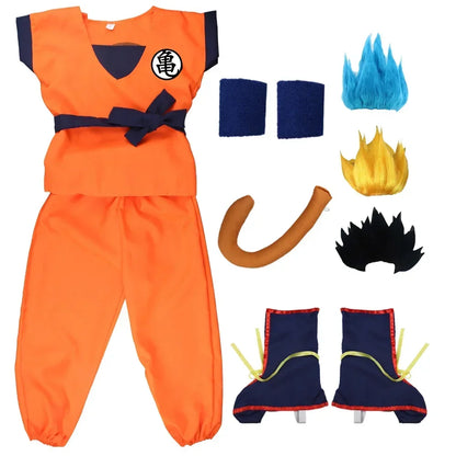 Halloween Adult Kids Son Goku Cosplay Costumes Suits Krillin Outfits Anime Party Child Costumes Tail Wrister Super Saiyan Wig