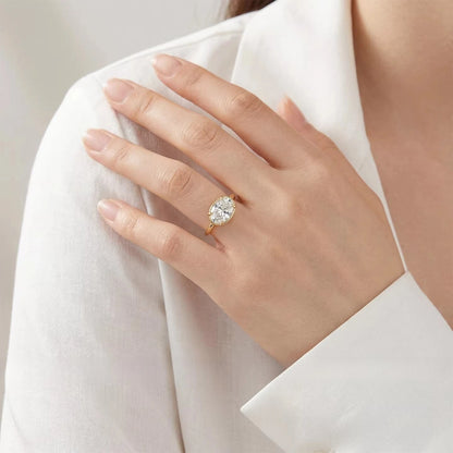 S925 Silver 7 * 11mm Elliptical White Zircon Ring Set with Classic Fashion Women's Jewelry