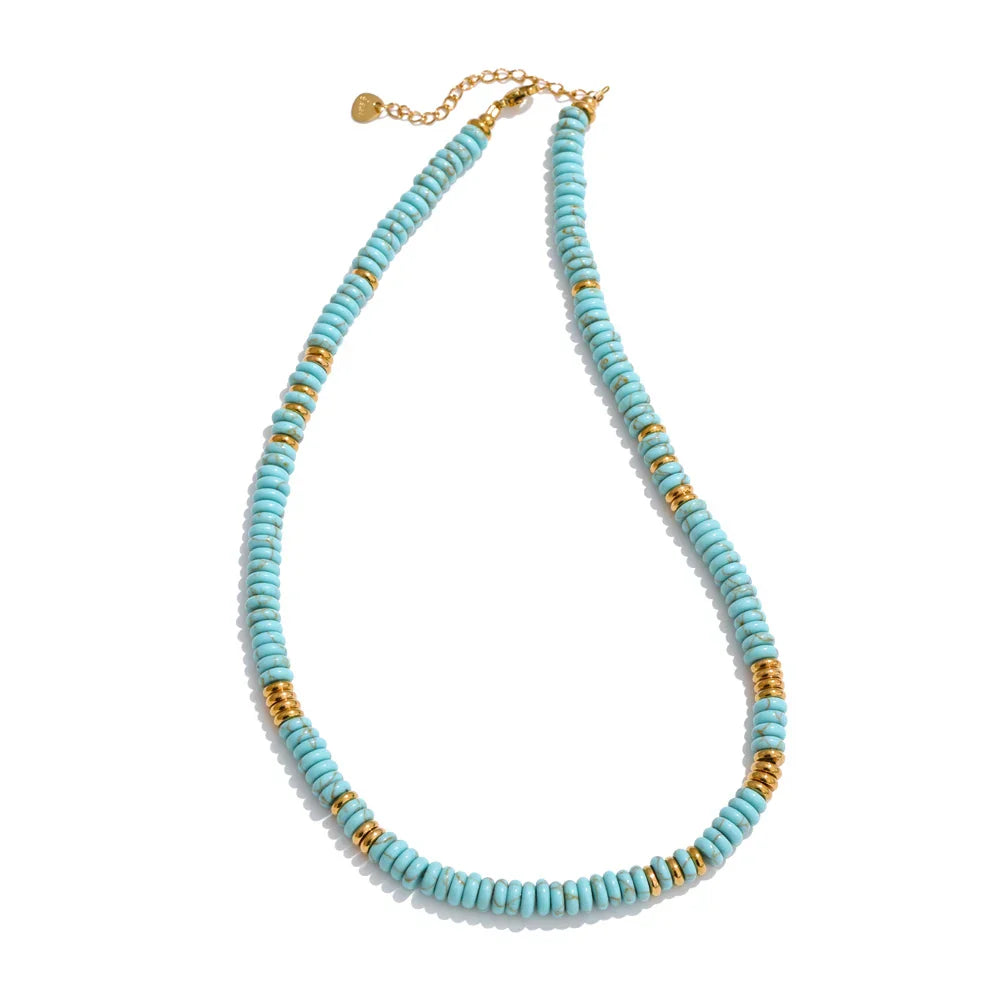 Colorful Natural Stone Beads Handmade Chain Y2K Fashion Necklace for Women Stainless Steel Waterproof Collar Jewelry Gift