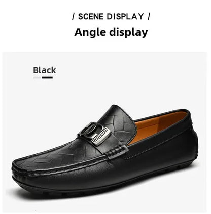 Top-grain Cowhide Men's Shoes, Bean Shoes, Summer Breathable, High-end and Sophisticated Business Casual Leather Shoes