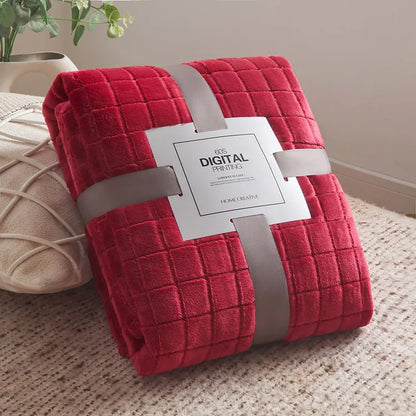 Luxury Grid Coral Velvet Blanket - Soft Fluffy Plush Throw, Thickened Warm for Sofa & Air-Condition Room, Flannel Back