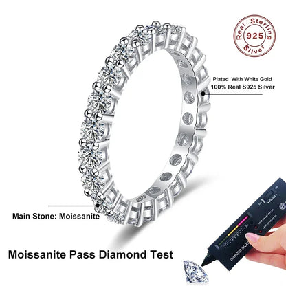 3mm All Moissanite Diamond Ring for Women Sterling Silver 925 with White Gold Plated Wedding Engagement Band Luxury Rings