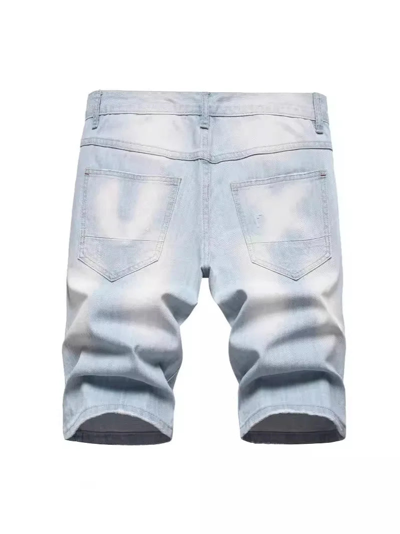 New Summer Men Blue Denim Shorts Italian Style Male Shorts Jeans High Quality Male Stretch Fit Ripped Denim Jeans Shorts Size 38