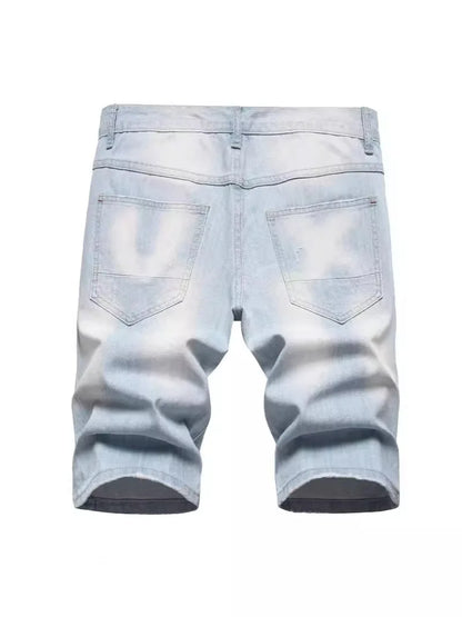 New Summer Men Blue Denim Shorts Italian Style Male Shorts Jeans High Quality Male Stretch Fit Ripped Denim Jeans Shorts Size 38