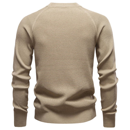 Raglan Sleeve Polo Shirt Men Henley Collar Solid Color Long Sleeve Heavyweight Cotton Business Casual Autumn Winter