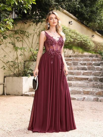 Dusty Pink Sheer Evening Dresses Lace Applique Spaghetti Straps V-Neck Backless Prom Dress Chiffon A-Line 2025 Formal Party Gown