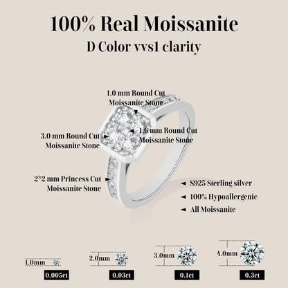 Square Cluster Moissanite Ring DVVS1 925 Sterling Silver Classic Engagement Rings Elegant Wedding Band Jewelry ForWoman