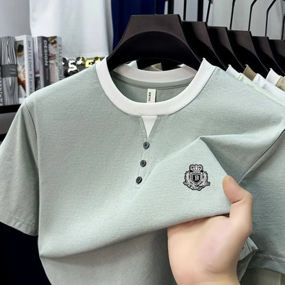 designer men's summer vacation two piece t-shirt round neck embroidered british style short sleeve casual fashion men's wear top
