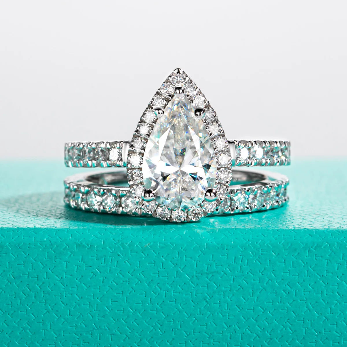 3ct Pear Cut D Color Moissanite Halo Bridal Ring Set Wedding Band Silver Rings Anniversary Jewelry Gift Wholesale