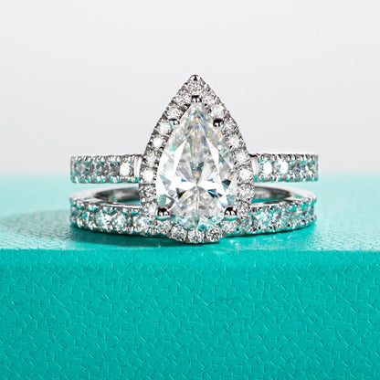 3ct Pear Cut D Color Moissanite Halo Bridal Ring Set Wedding Band Silver Rings Anniversary Jewelry Gift Wholesale