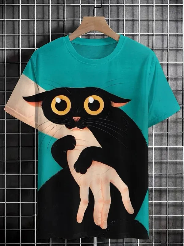 Men's Animal Funny Cat Printed T Shirt Short Sleeve Tees Tops 3D Print O-Neck Shirts Party Summer Casual Men's Clothing Apparel